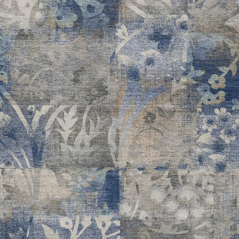 8' X 10' Navy Blue And Blue Botanical Leaves Washable Indoor Outdoor Area Rug Homeroots Outdoor