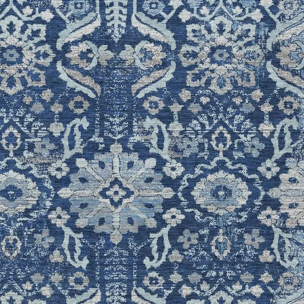 8' X 10' Navy Blue And Blue Damask Washable Indoor Outdoor Area Rug Homeroots Outdoor