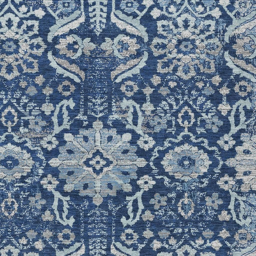 8' X 10' Navy Blue And Blue Damask Washable Indoor Outdoor Area Rug Homeroots Outdoor