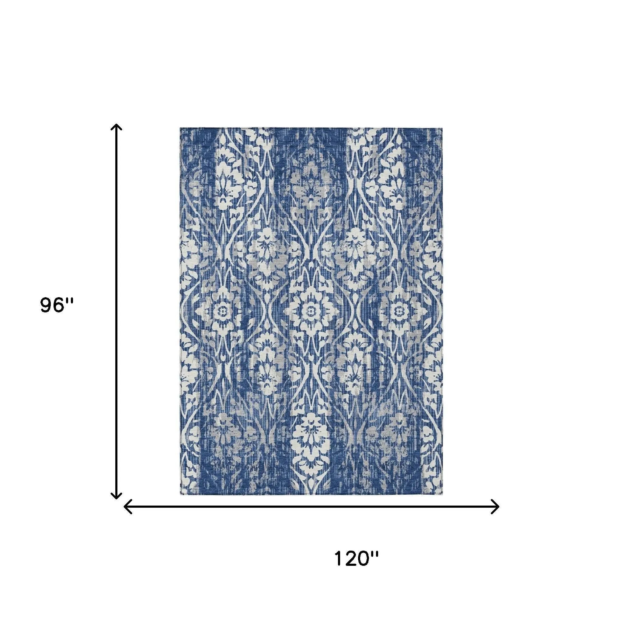 8' X 10' Navy Blue And Blue Damask Washable Indoor Outdoor Area Rug Homeroots Outdoor
