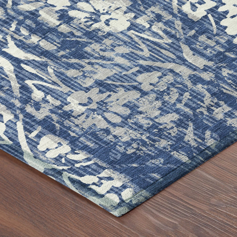 8' X 10' Navy Blue And Blue Damask Washable Indoor Outdoor Area Rug Homeroots Outdoor