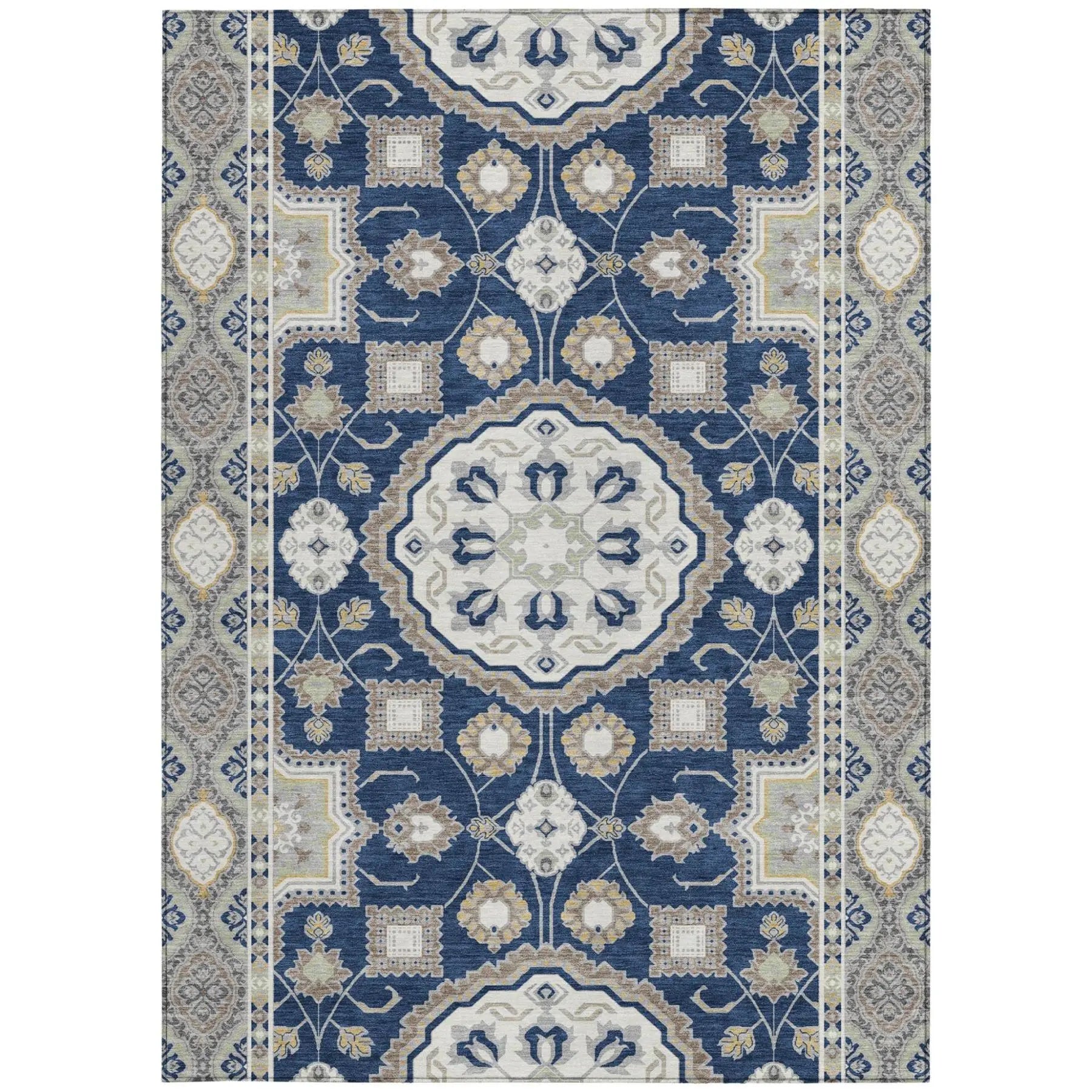 8' X 10' Navy Blue And Blue Floral Medallion Washable Indoor Outdoor Area Rug Homeroots Outdoor