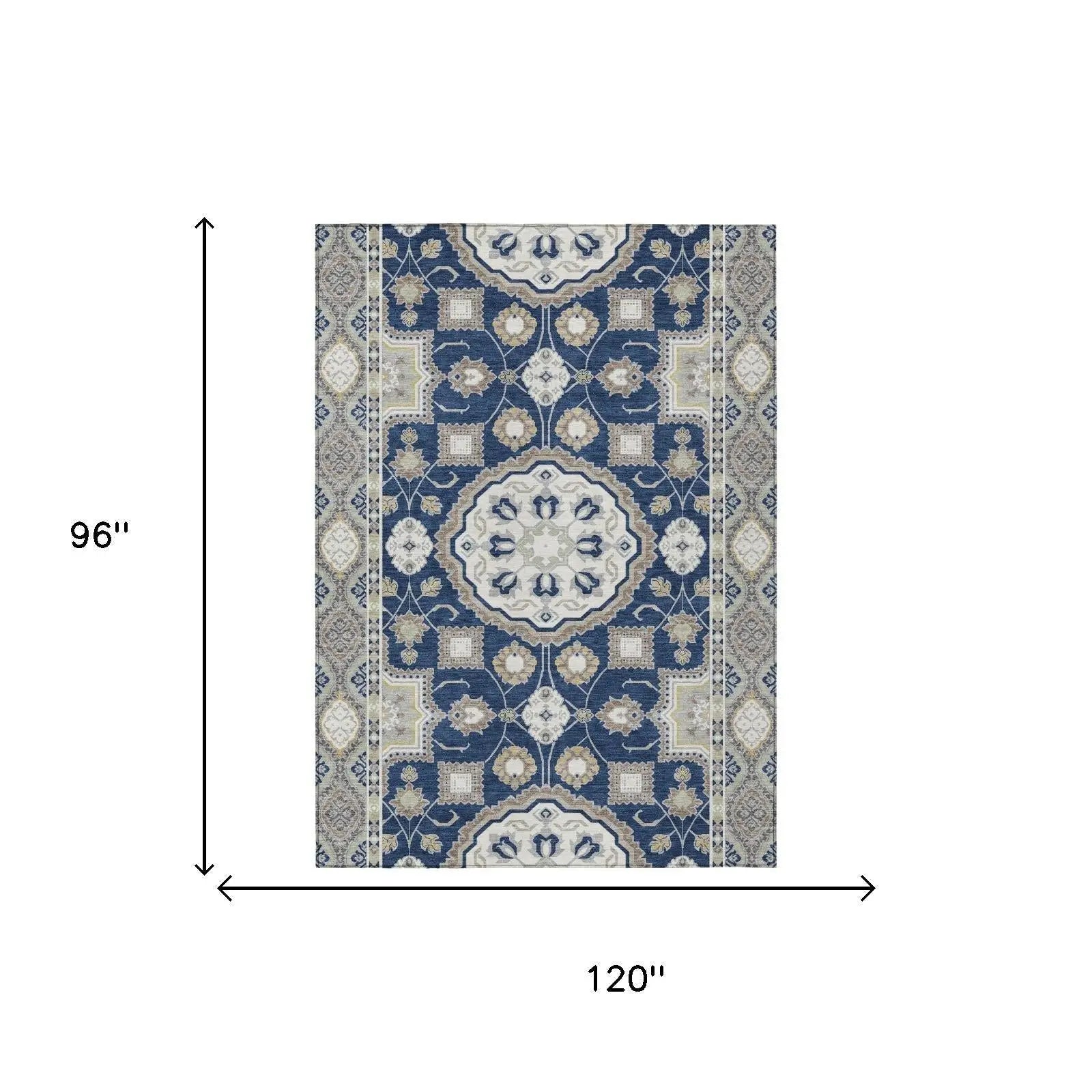 8' X 10' Navy Blue And Blue Floral Medallion Washable Indoor Outdoor Area Rug Homeroots Outdoor
