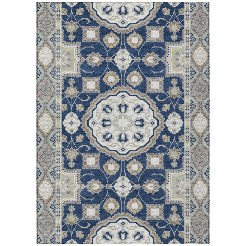 8' X 10' Navy Blue And Blue Floral Medallion Washable Indoor Outdoor Area Rug Homeroots Outdoor