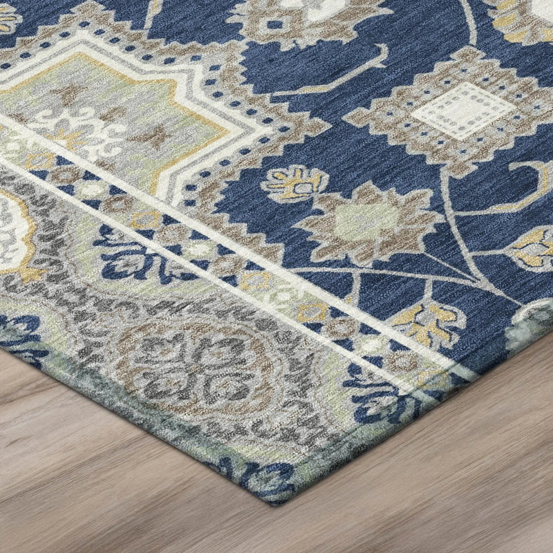 8' X 10' Navy Blue And Blue Floral Medallion Washable Indoor Outdoor Area Rug Homeroots Outdoor