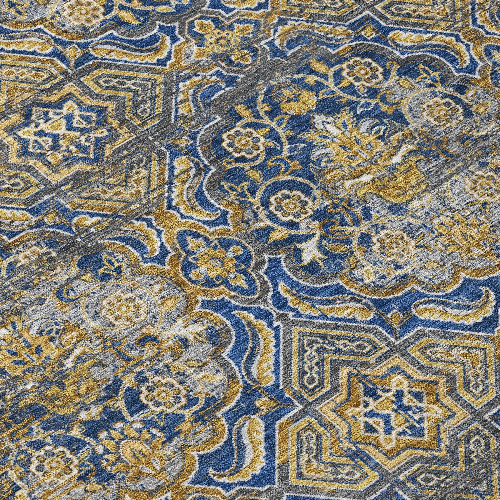 8' X 10' Navy Blue And Blue Floral Washable Indoor Outdoor Area Rug Homeroots Outdoor