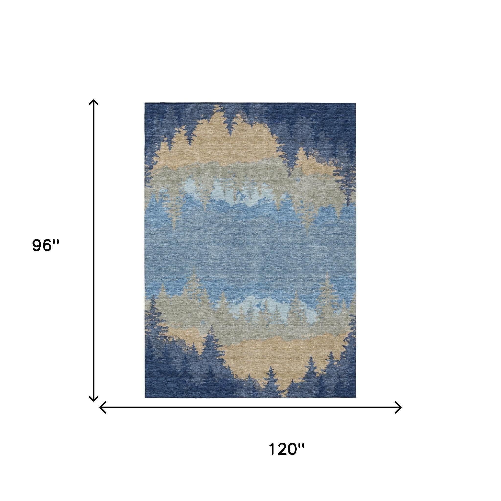 8' X 10' Navy Blue And Blue Floral Washable Indoor Outdoor Area Rug Homeroots Outdoor