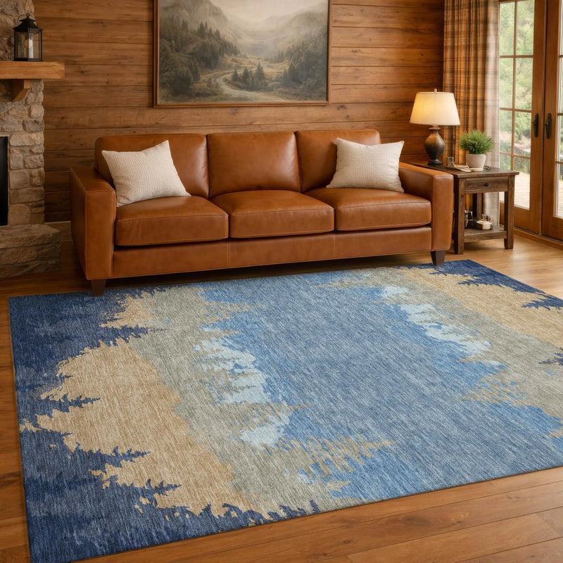 8' X 10' Navy Blue And Blue Floral Washable Indoor Outdoor Area Rug Homeroots Outdoor