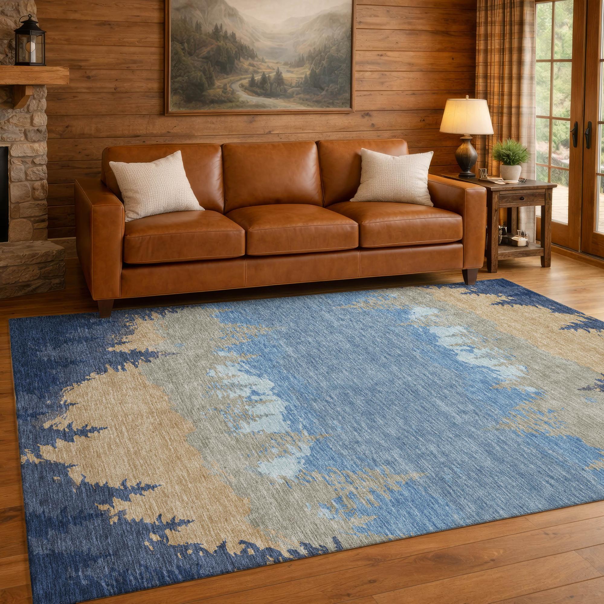 8' X 10' Navy Blue And Blue Floral Washable Indoor Outdoor Area Rug Homeroots Outdoor