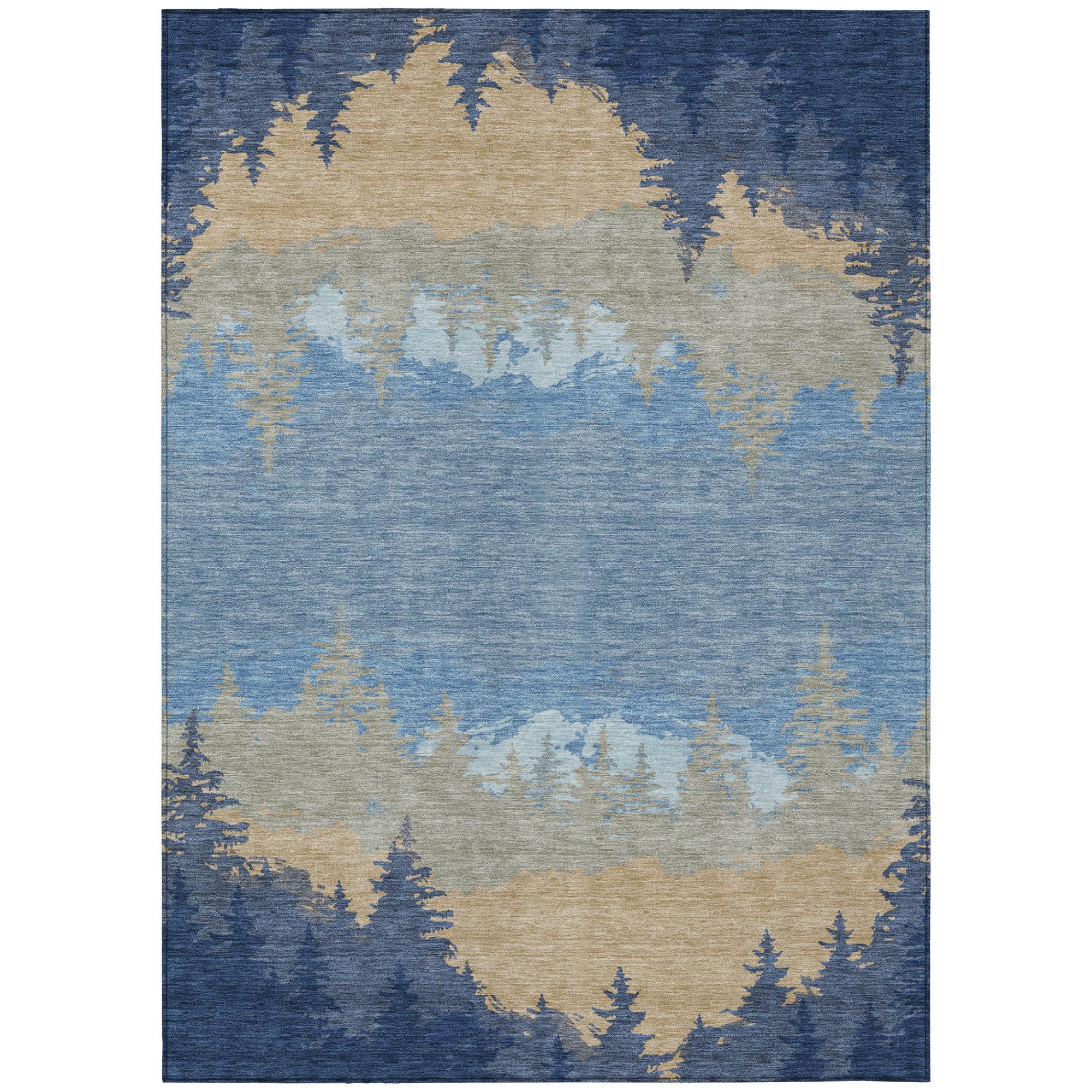 8' X 10' Navy Blue And Blue Floral Washable Indoor Outdoor Area Rug Homeroots Outdoor
