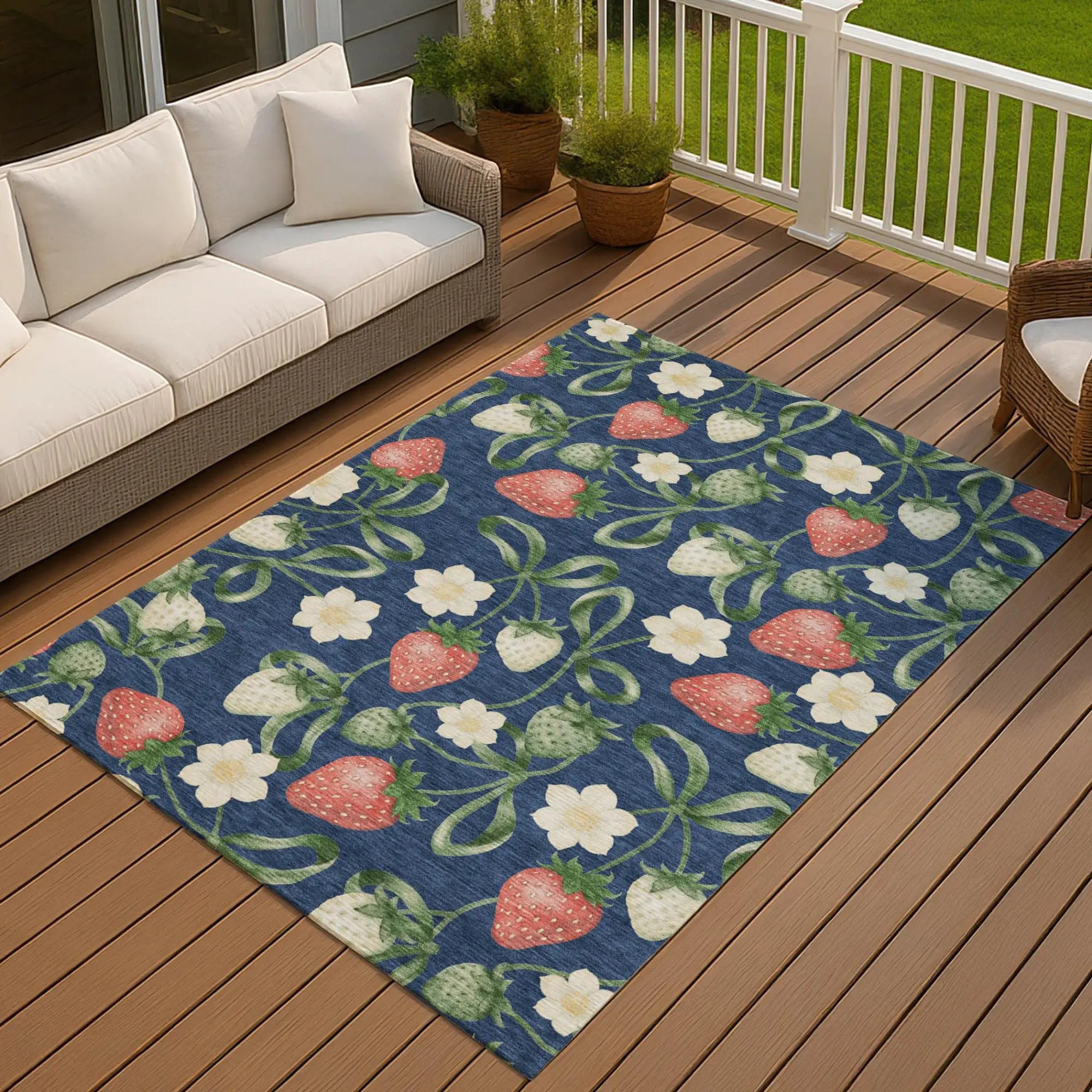 8' X 10' Navy Blue And Blue Floral Washable Indoor Outdoor Area Rug Homeroots Outdoor