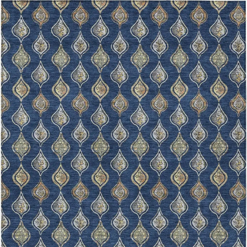 8' X 10' Navy Blue And Blue Floral Washable Indoor Outdoor Area Rug Homeroots Outdoor