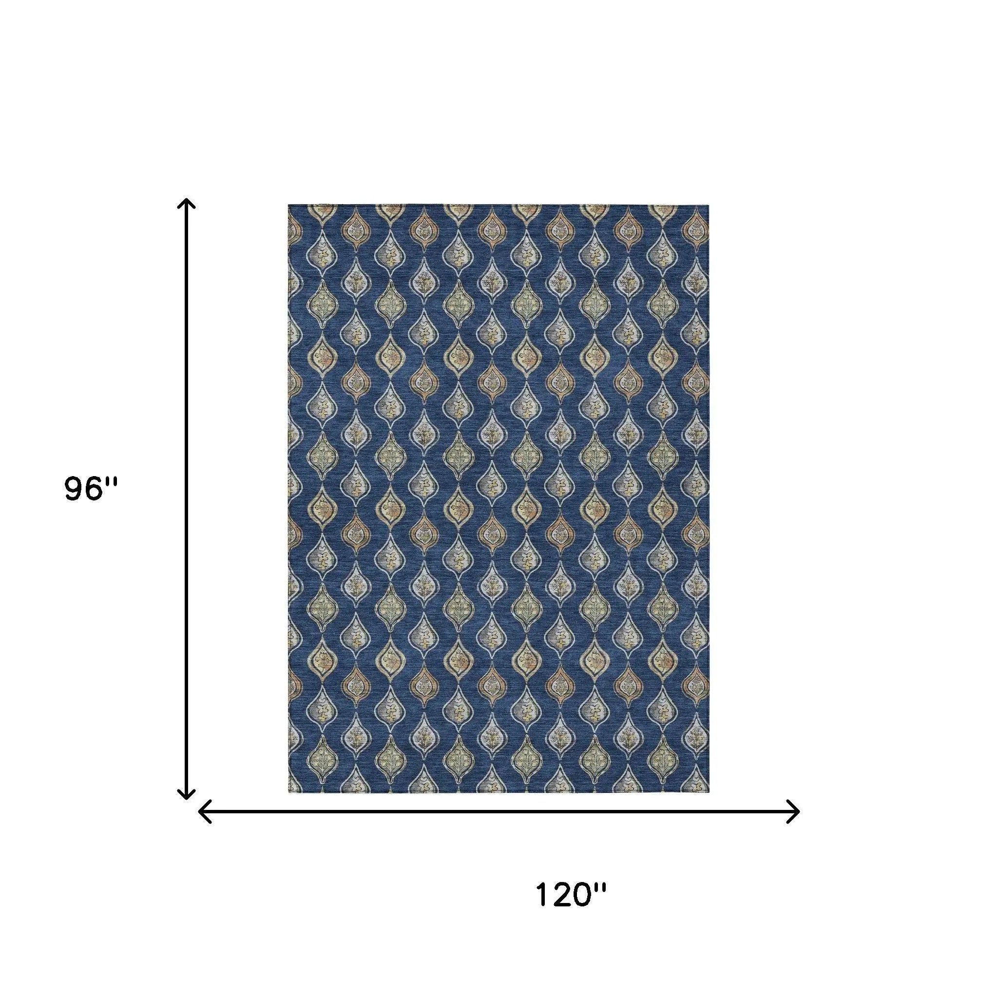 8' X 10' Navy Blue And Blue Floral Washable Indoor Outdoor Area Rug Homeroots Outdoor