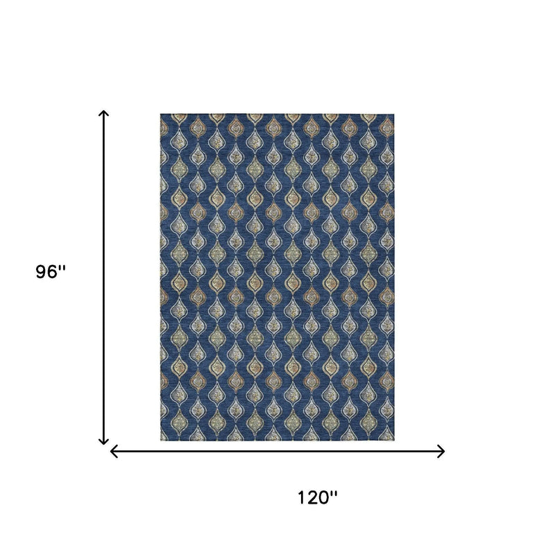 8' X 10' Navy Blue And Blue Floral Washable Indoor Outdoor Area Rug Homeroots Outdoor
