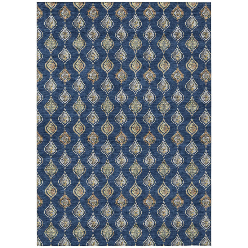 8' X 10' Navy Blue And Blue Floral Washable Indoor Outdoor Area Rug Homeroots Outdoor