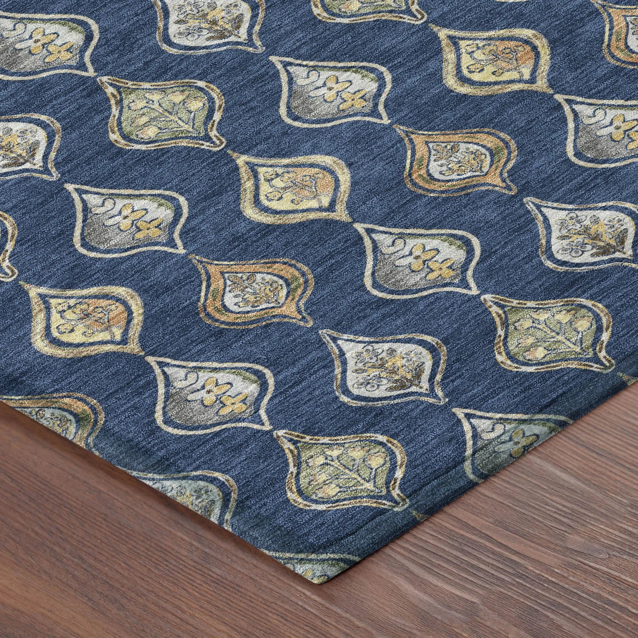 8' X 10' Navy Blue And Blue Floral Washable Indoor Outdoor Area Rug Homeroots Outdoor