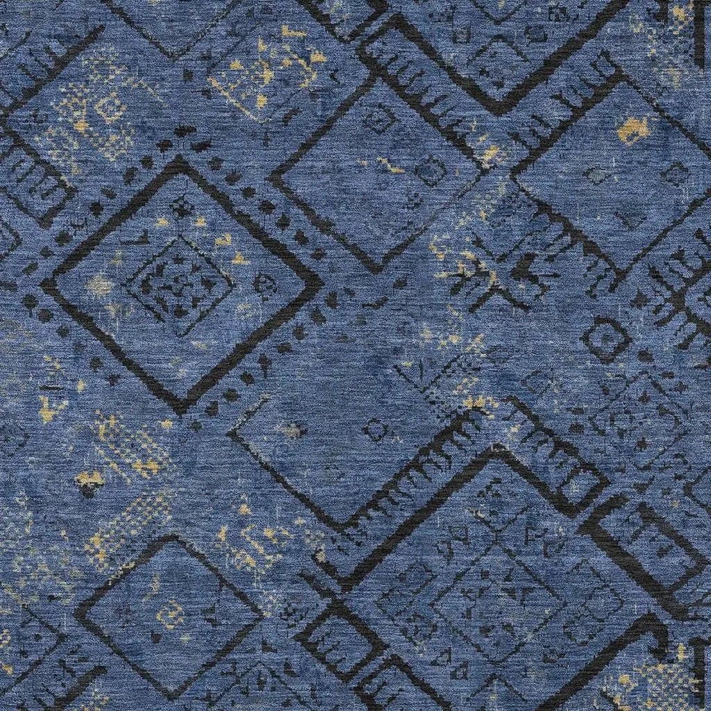 8' X 10' Navy Blue And Blue Geometric Washable Indoor Outdoor Area Rug Homeroots Outdoor