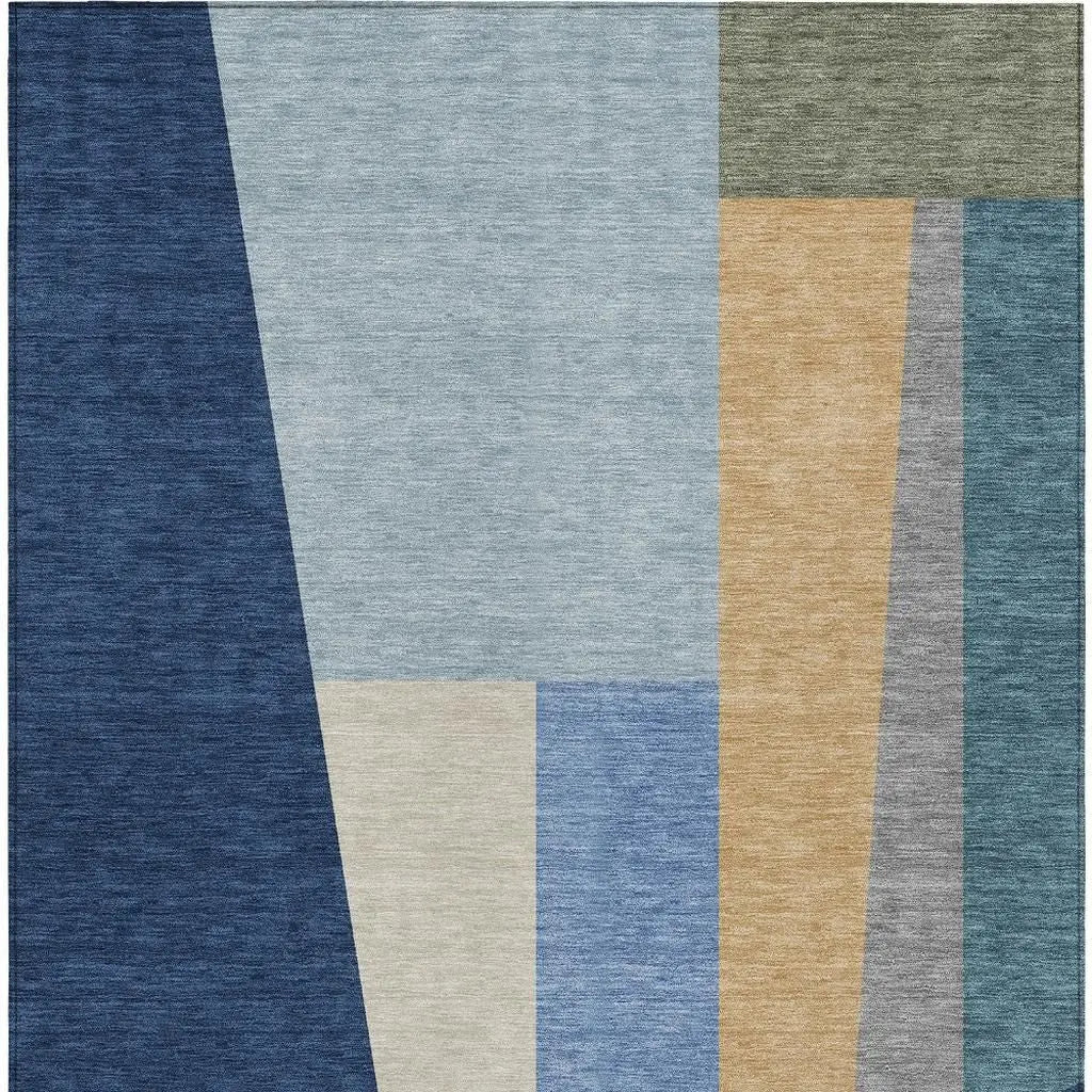 8' X 10' Navy Blue And Blue Geometric Washable Indoor Outdoor Area Rug Homeroots Outdoor
