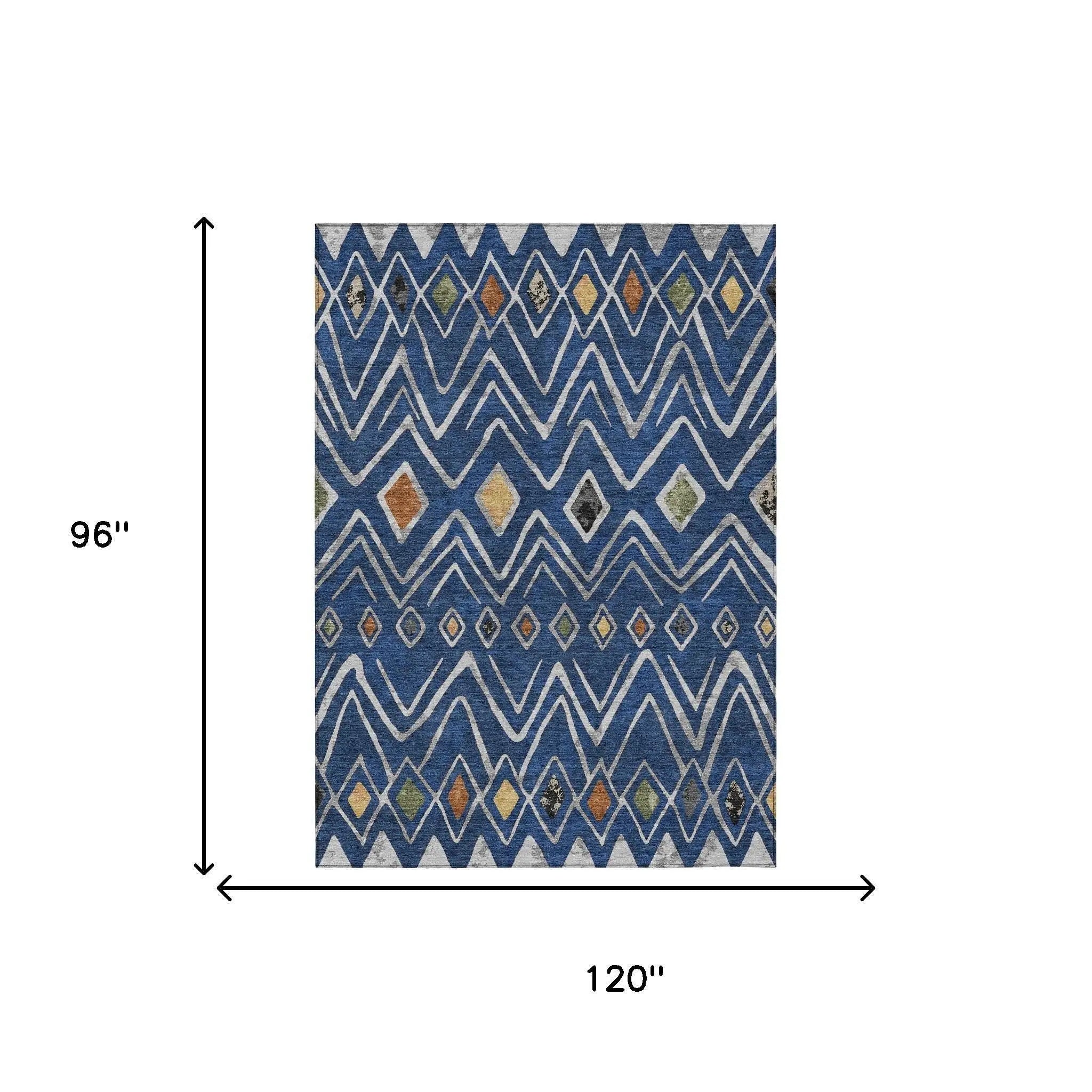 8' X 10' Navy Blue And Blue Geometric Washable Indoor Outdoor Area Rug Homeroots Outdoor