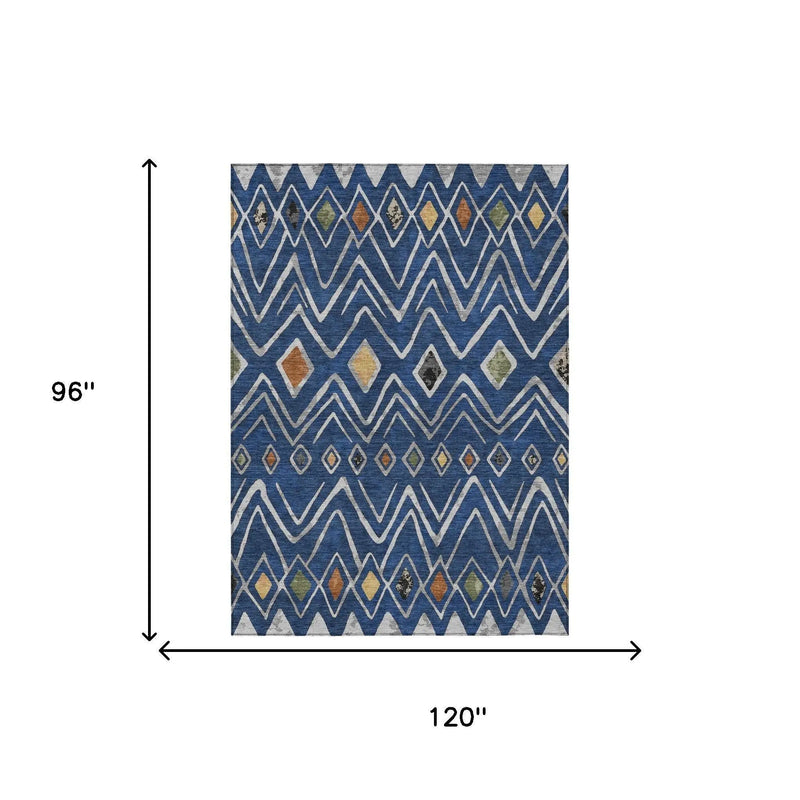 8' X 10' Navy Blue And Blue Geometric Washable Indoor Outdoor Area Rug Homeroots Outdoor