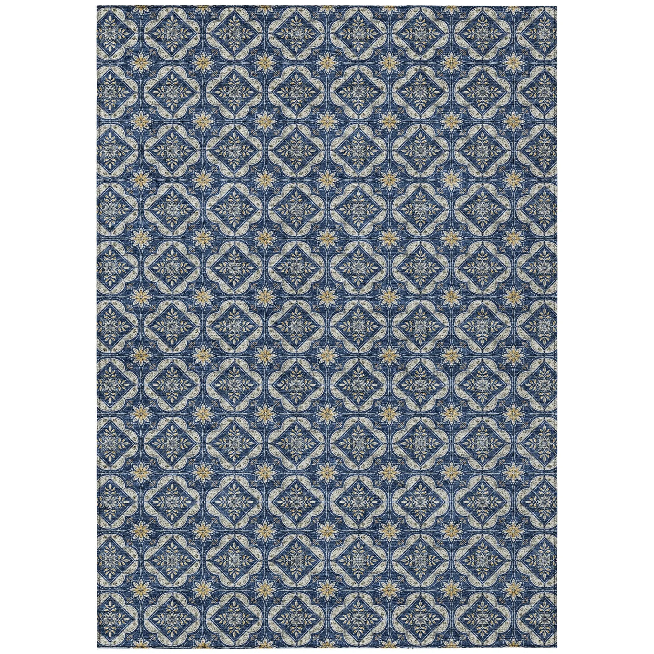 8' X 10' Navy Blue And Blue Geometric Washable Indoor Outdoor Area Rug Homeroots Outdoor