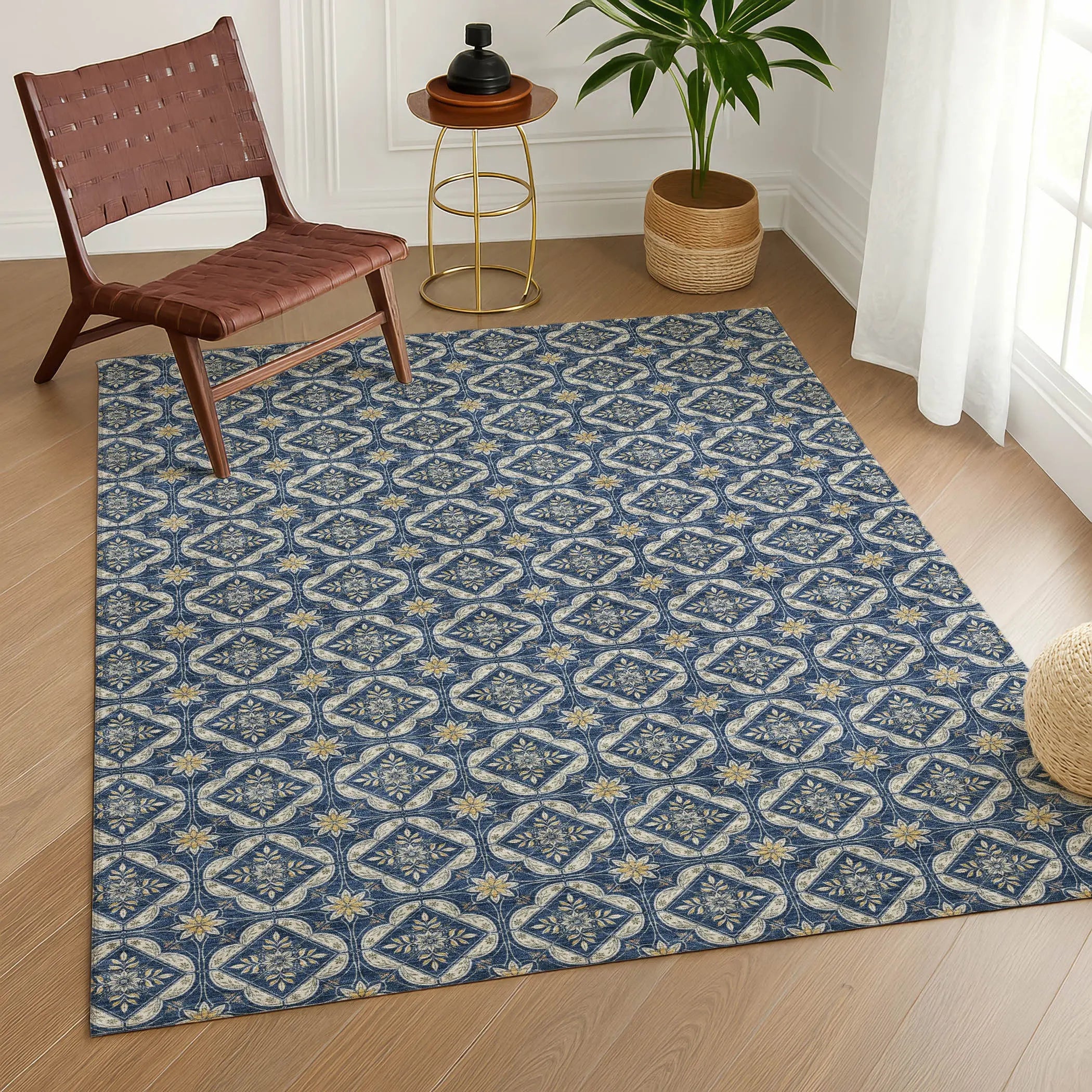 8' X 10' Navy Blue And Blue Geometric Washable Indoor Outdoor Area Rug Homeroots Outdoor