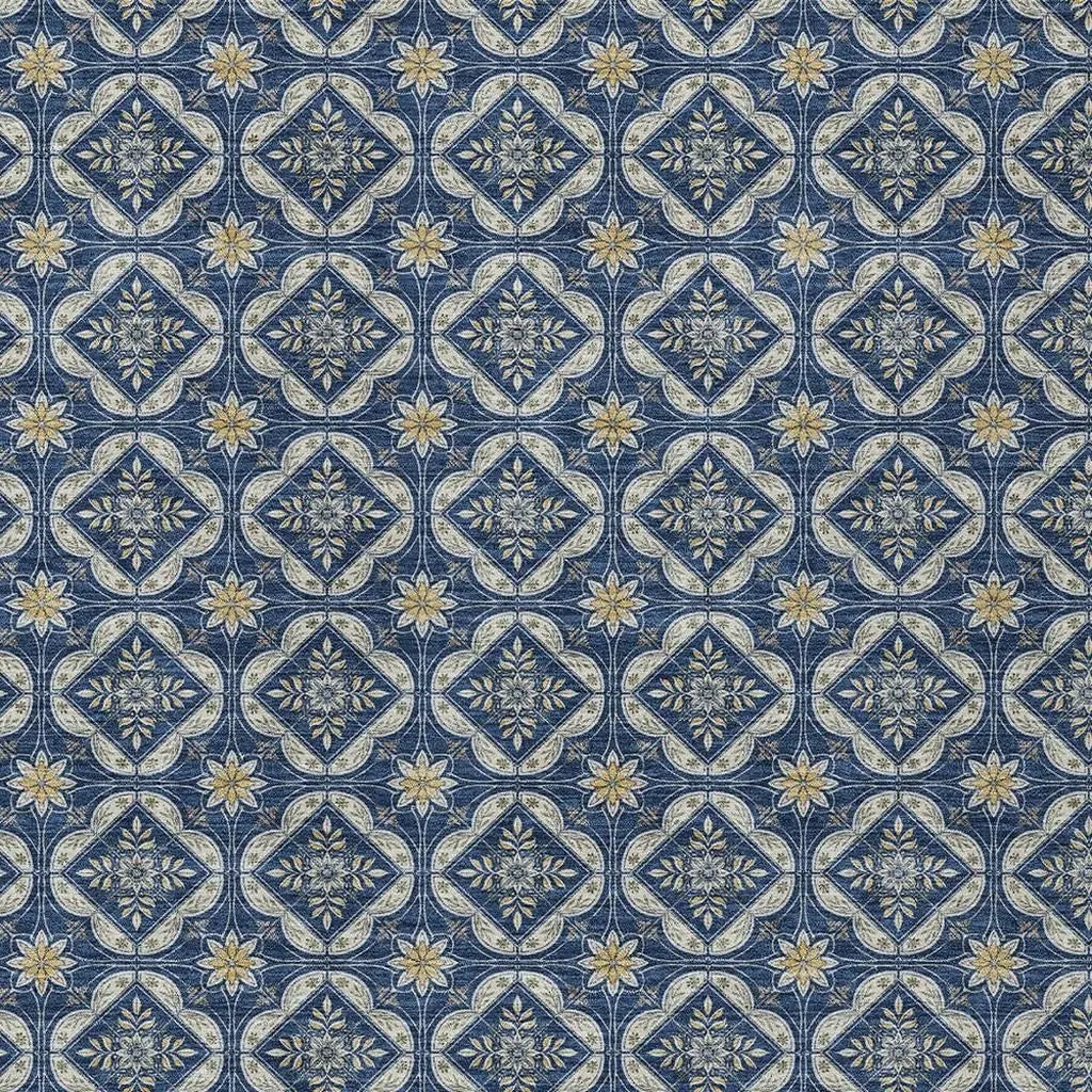 8' X 10' Navy Blue And Blue Geometric Washable Indoor Outdoor Area Rug Homeroots Outdoor