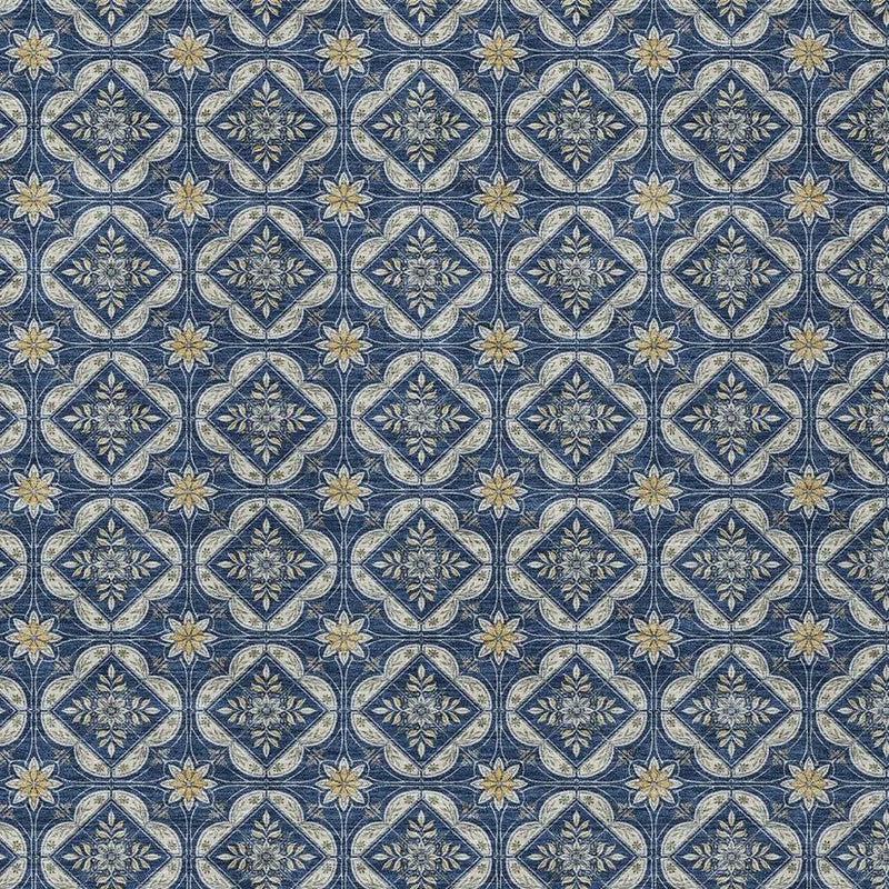 8' X 10' Navy Blue And Blue Geometric Washable Indoor Outdoor Area Rug Homeroots Outdoor