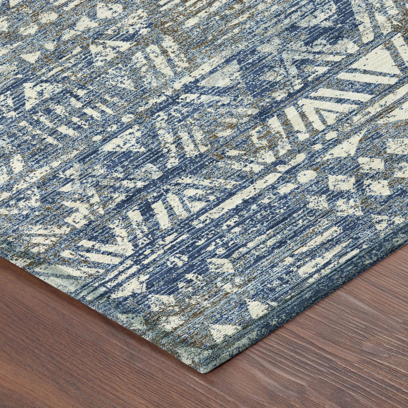 8' X 10' Navy Blue And Blue Geometric Washable Indoor Outdoor Area Rug Homeroots Outdoor