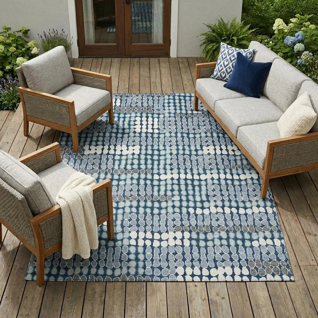 8' X 10' Navy Blue And Blue Geometric Washable Indoor Outdoor Area Rug Homeroots Outdoor