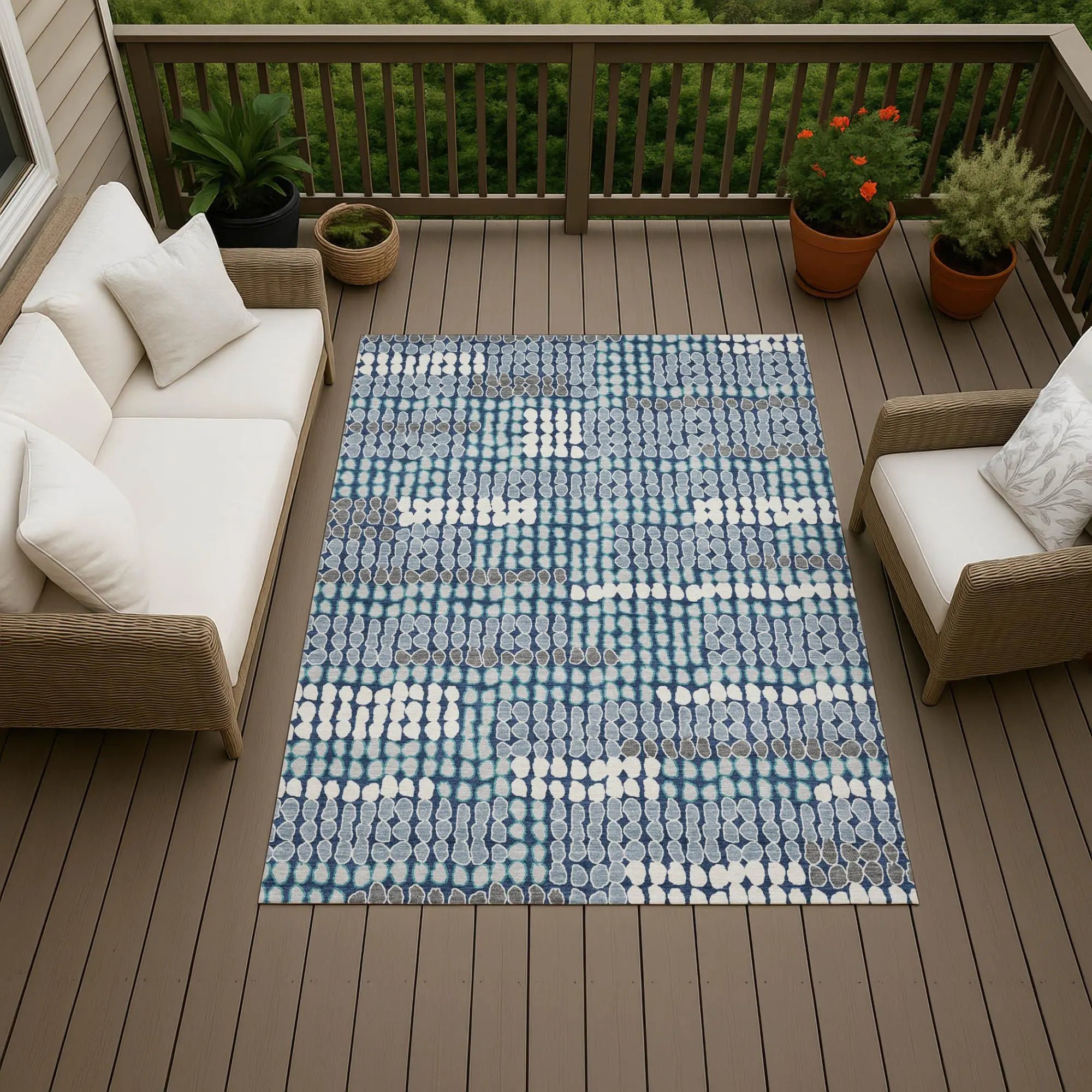 8' X 10' Navy Blue And Blue Geometric Washable Indoor Outdoor Area Rug Homeroots Outdoor
