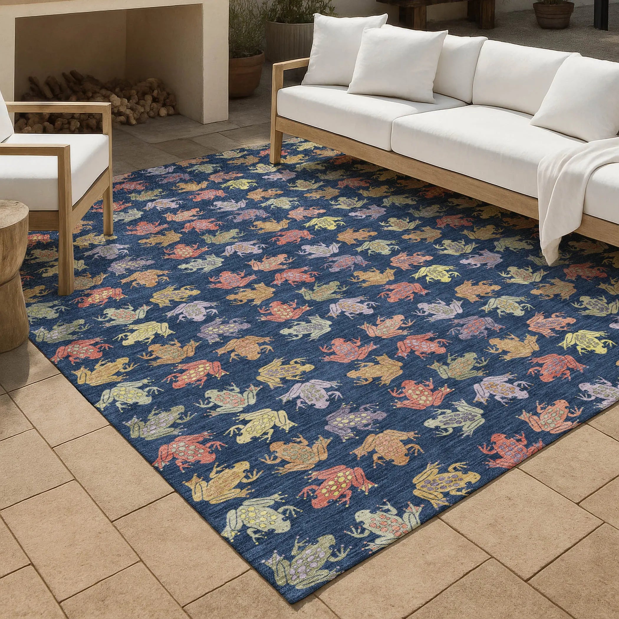 8' X 10' Navy Blue And Blue Geometric Washable Indoor Outdoor Area Rug Homeroots Outdoor