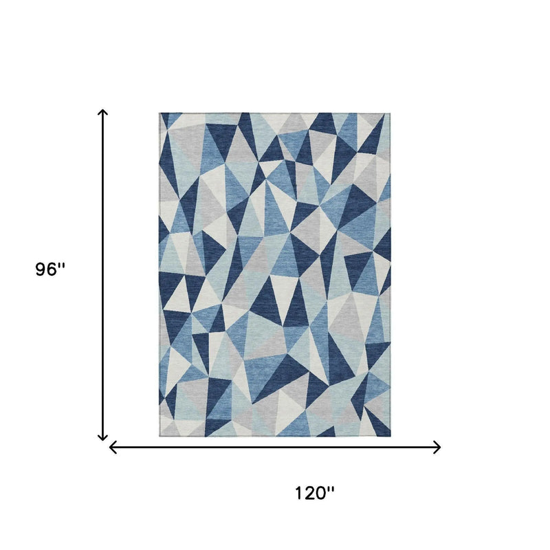 8' X 10' Navy Blue And Blue Geometric Washable Indoor Outdoor Area Rug Homeroots Outdoor