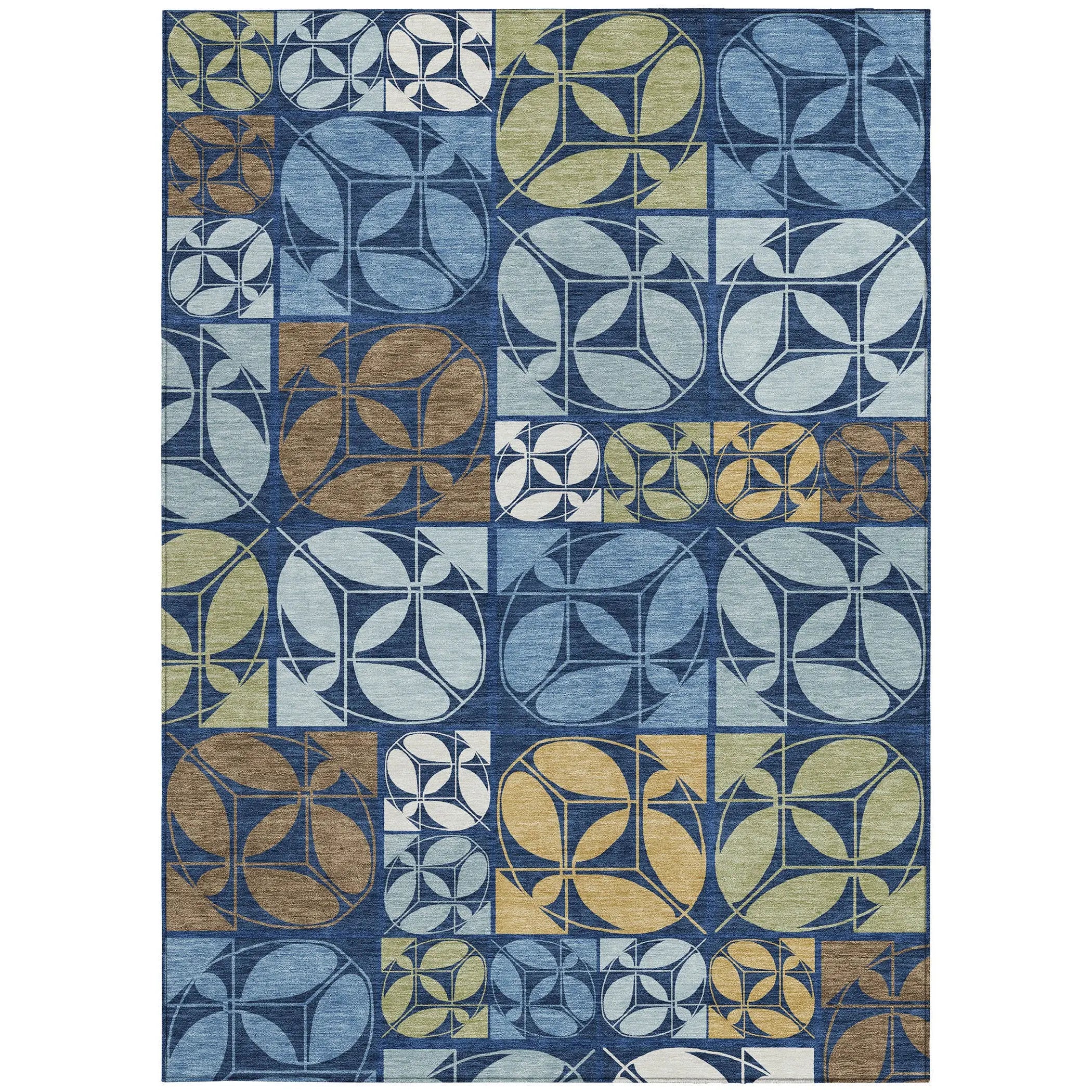 8' X 10' Navy Blue And Blue Geometric Washable Indoor Outdoor Area Rug Homeroots Outdoor