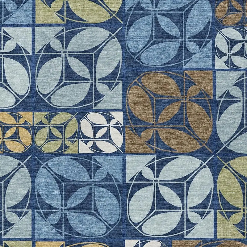 8' X 10' Navy Blue And Blue Geometric Washable Indoor Outdoor Area Rug Homeroots Outdoor