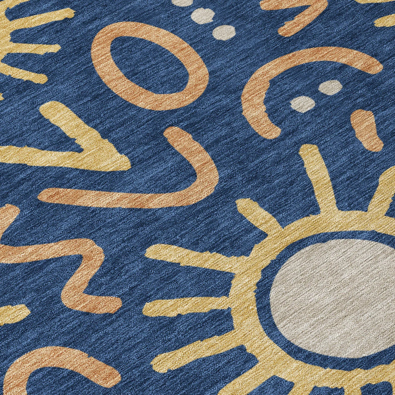 8' X 10' Navy Blue And Blue Geometric Washable Indoor Outdoor Area Rug Homeroots Outdoor