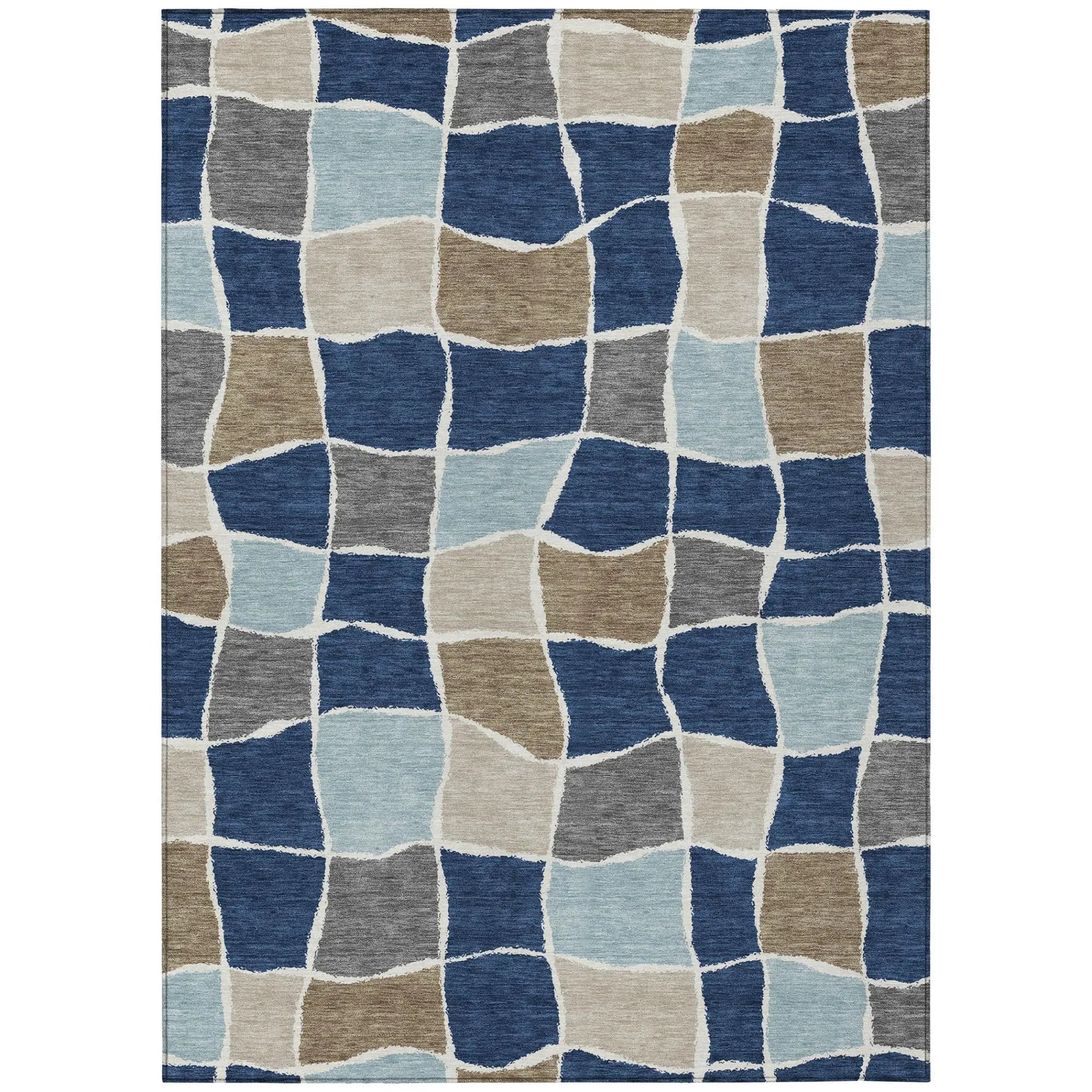 8' X 10' Navy Blue And Blue Geometric Washable Indoor Outdoor Area Rug Homeroots Outdoor