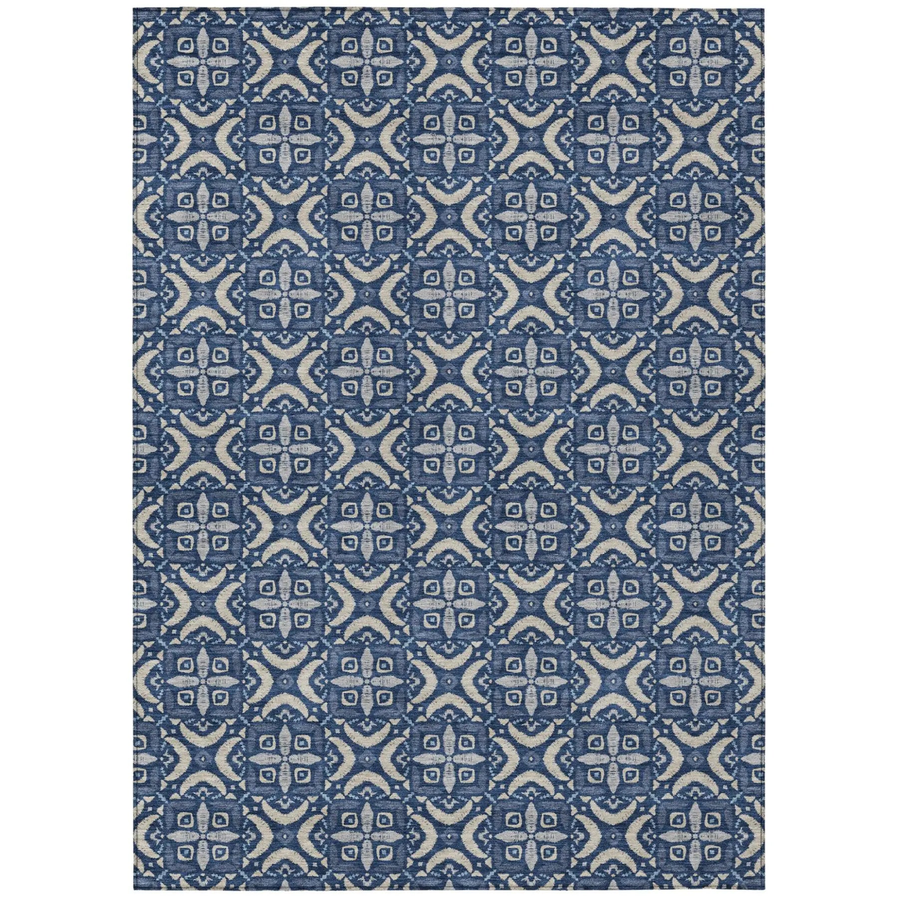 8' X 10' Navy Blue And Blue Geometric Washable Indoor Outdoor Area Rug Homeroots Outdoor