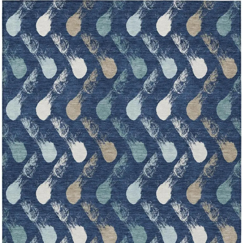 8' X 10' Navy Blue And Blue Geometric Washable Indoor Outdoor Area Rug Homeroots Outdoor