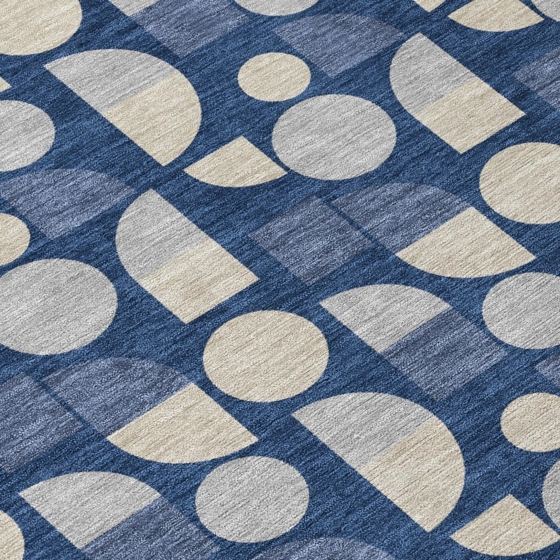 8' X 10' Navy Blue And Blue Geometric Washable Indoor Outdoor Area Rug Homeroots Outdoor