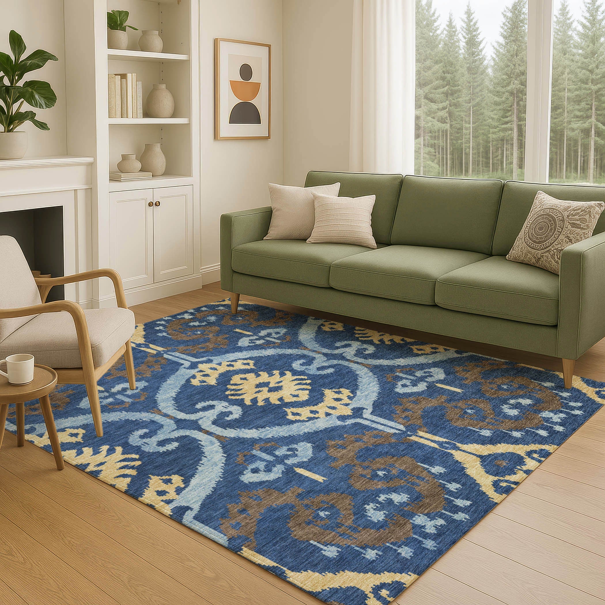 8' X 10' Navy Blue And Blue Ikat Washable Indoor Outdoor Area Rug Homeroots Outdoor