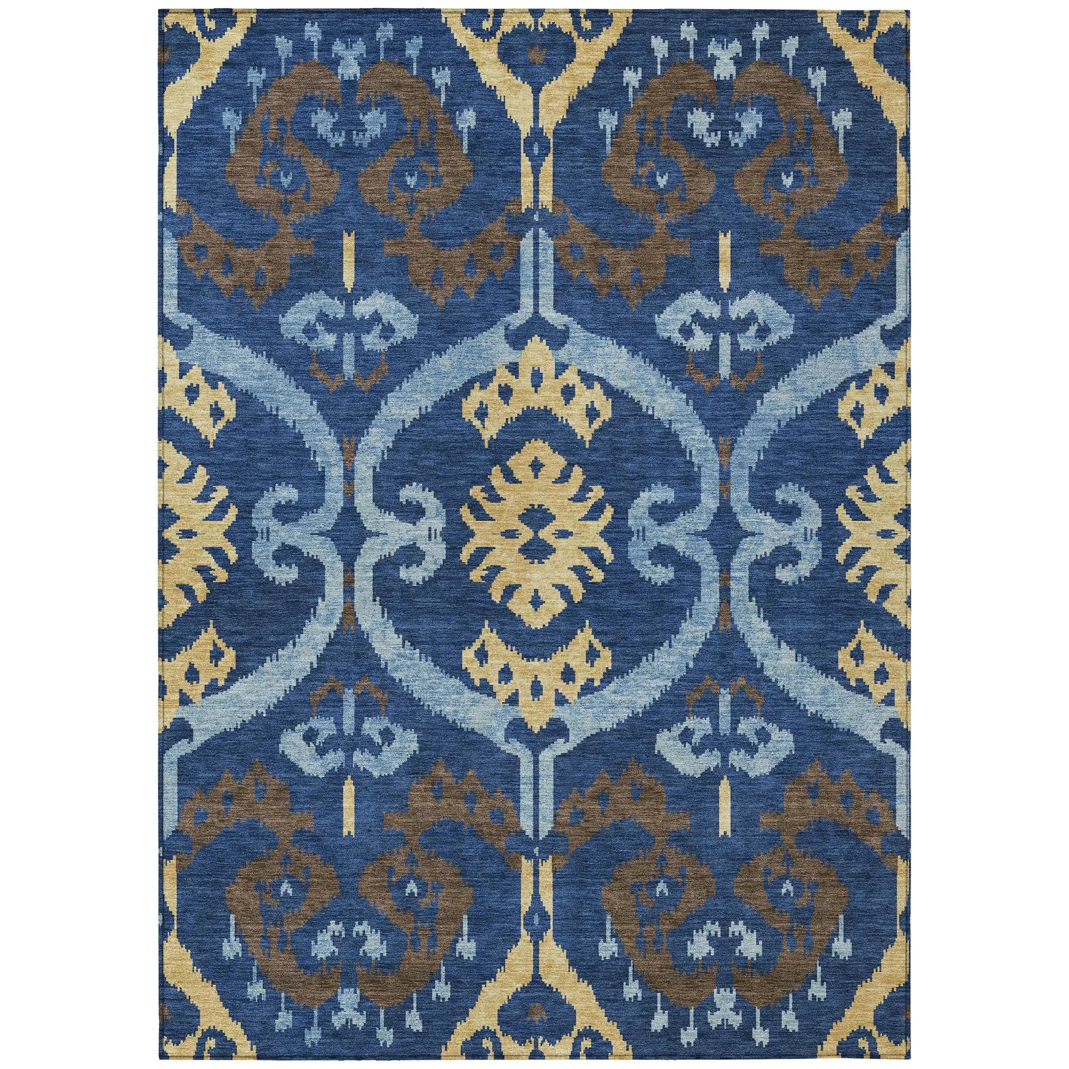 8' X 10' Navy Blue And Blue Ikat Washable Indoor Outdoor Area Rug Homeroots Outdoor