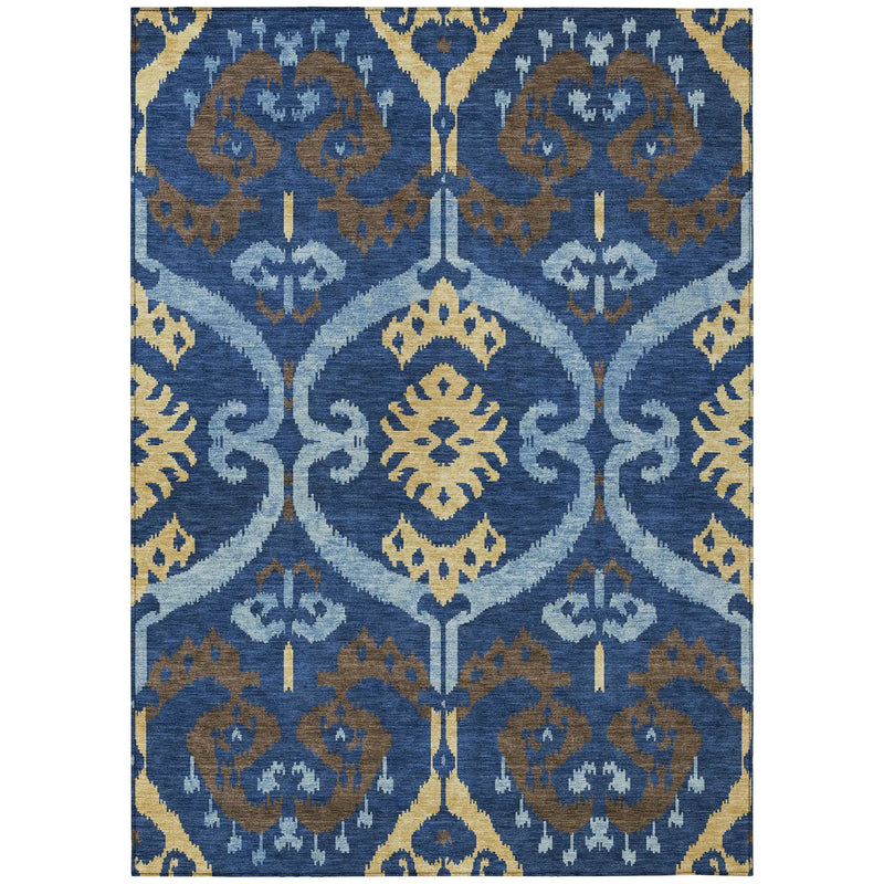 8' X 10' Navy Blue And Blue Ikat Washable Indoor Outdoor Area Rug Homeroots Outdoor