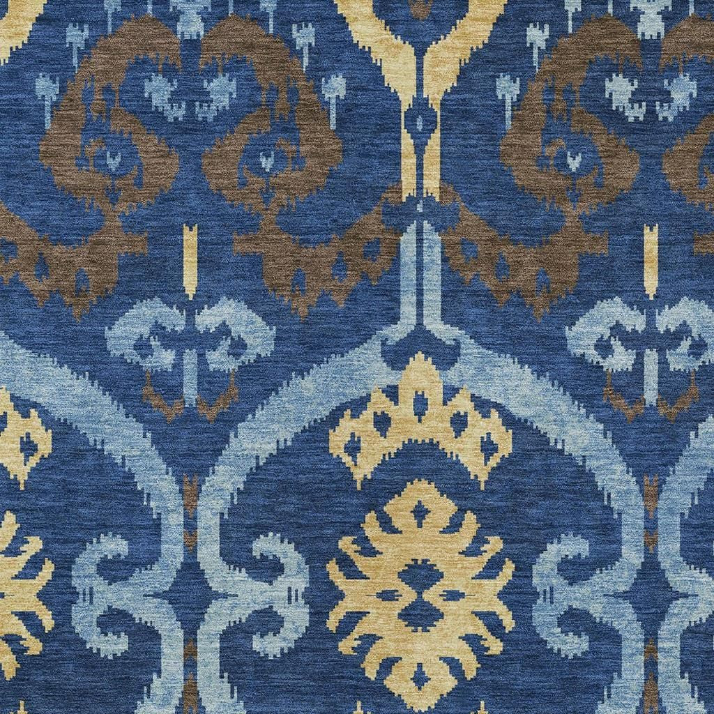 8' X 10' Navy Blue And Blue Ikat Washable Indoor Outdoor Area Rug Homeroots Outdoor