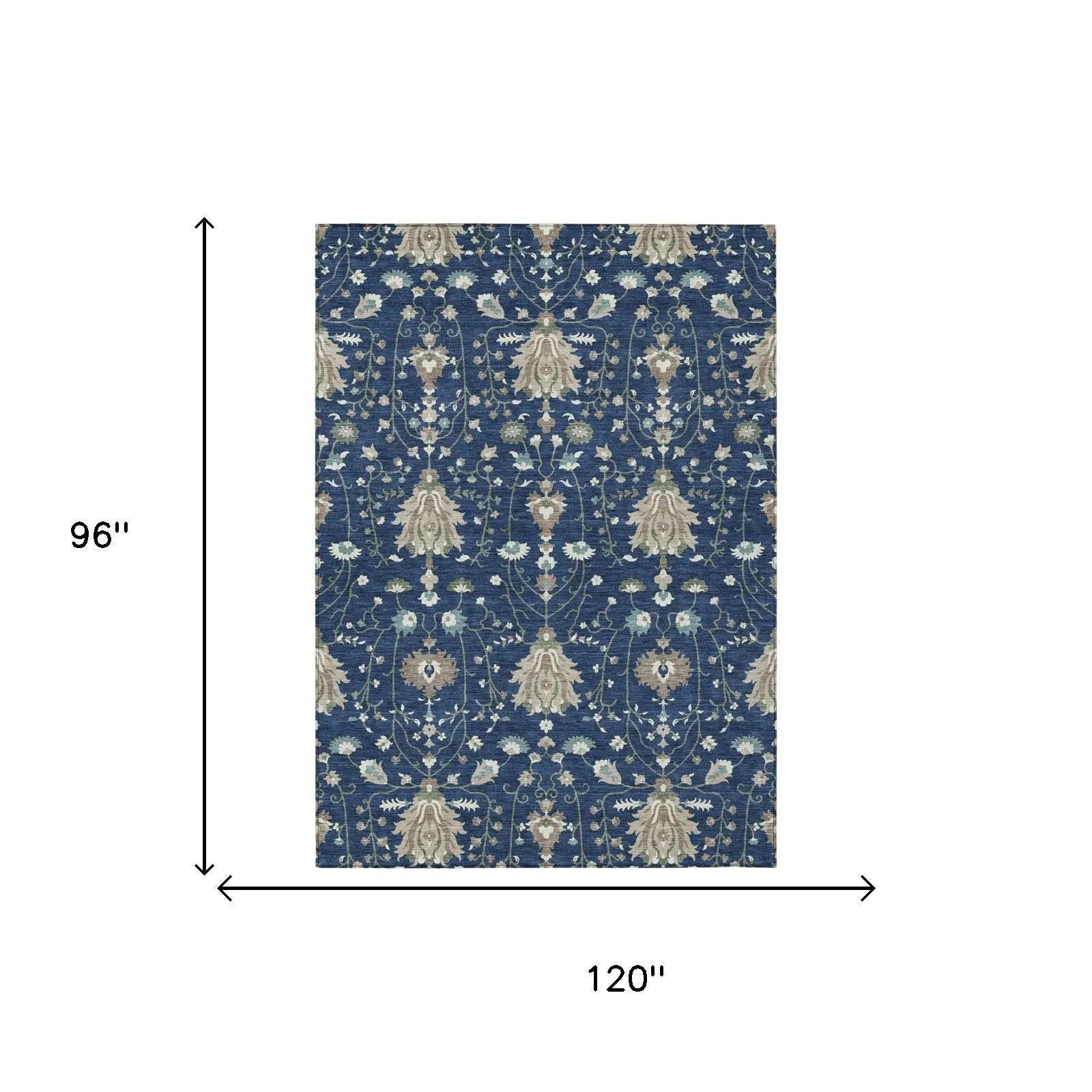 8' X 10' Navy Blue And Blue Oriental Washable Indoor Outdoor Area Rug Homeroots Outdoor