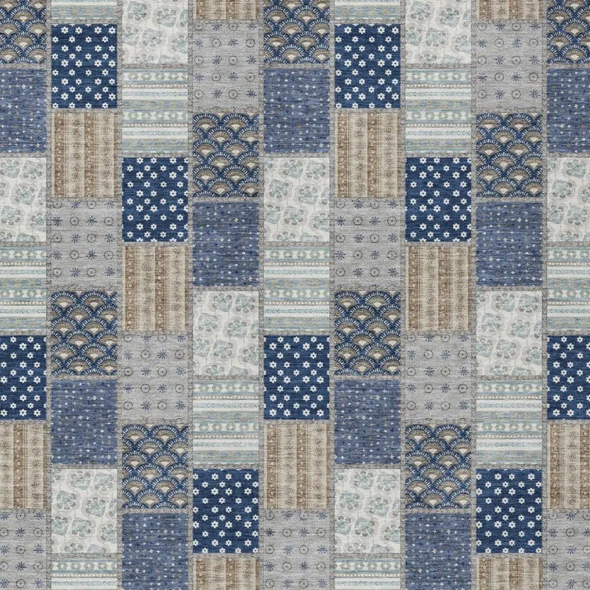 8' X 10' Navy Blue And Blue Patchwork Washable Indoor Outdoor Area Rug Homeroots Outdoor