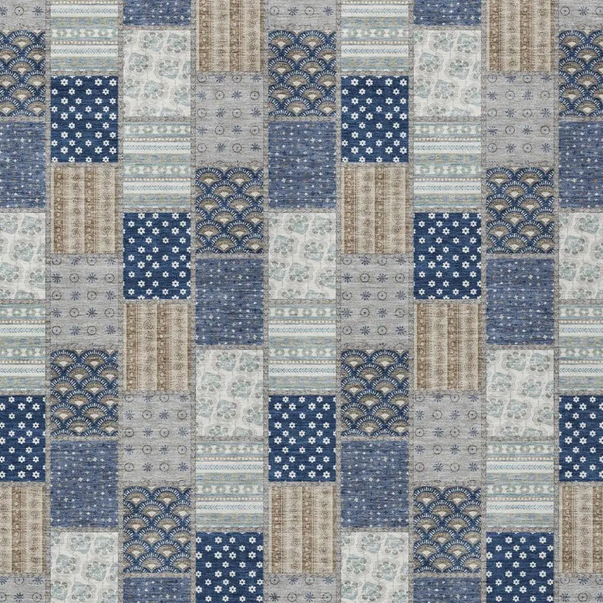 8' X 10' Navy Blue And Blue Patchwork Washable Indoor Outdoor Area Rug Homeroots Outdoor
