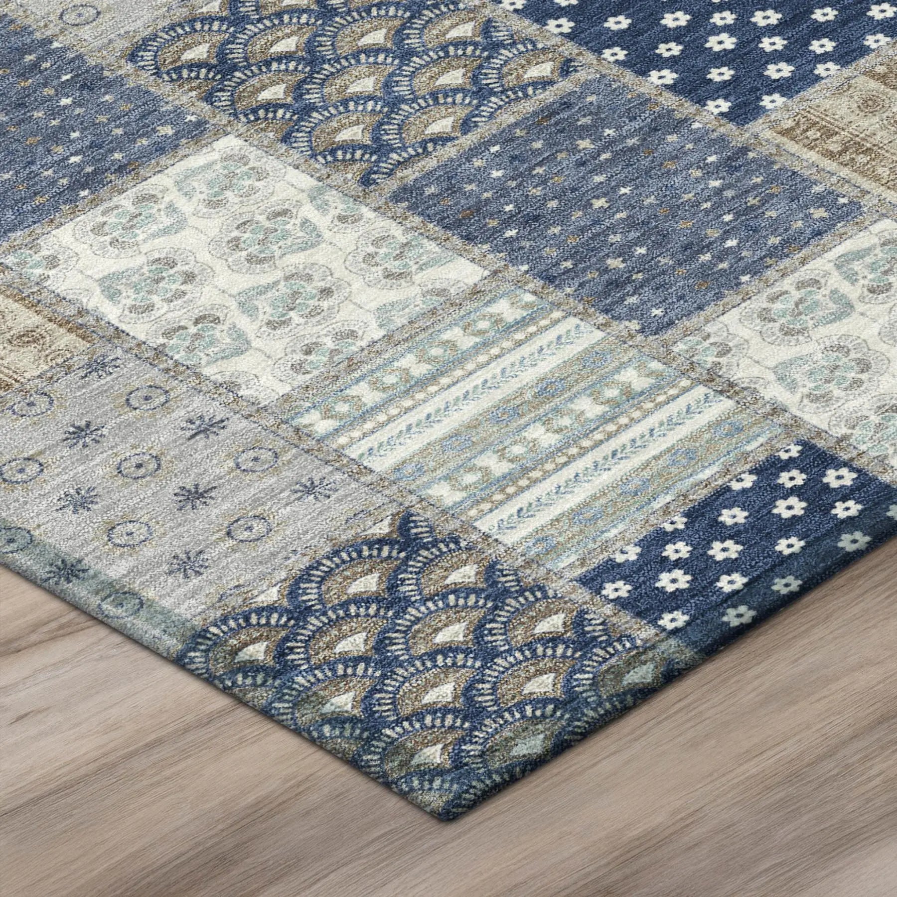 8' X 10' Navy Blue And Blue Patchwork Washable Indoor Outdoor Area Rug Homeroots Outdoor