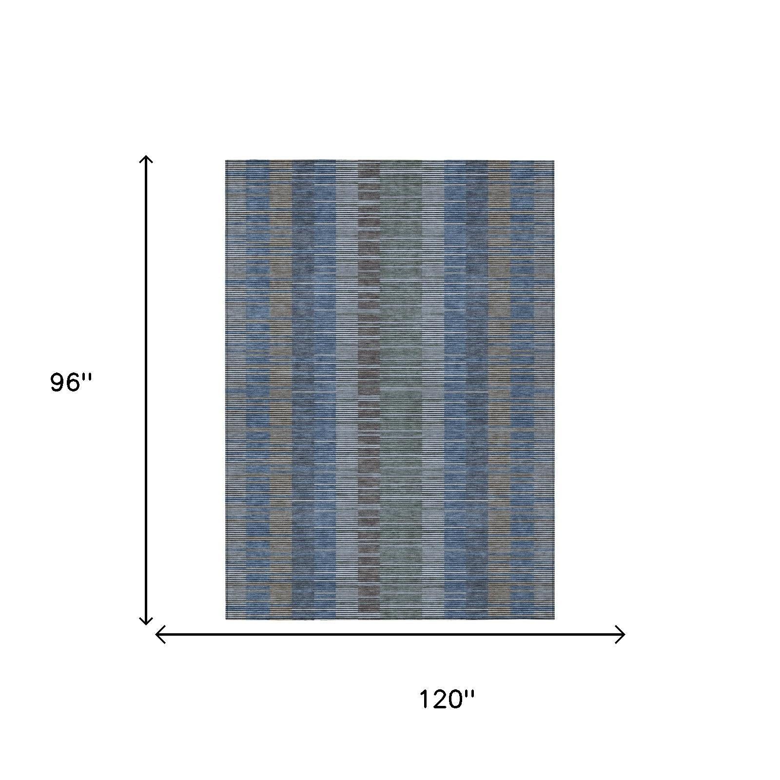 8' X 10' Navy Blue And Blue Striped Washable Indoor Outdoor Area Rug Homeroots Outdoor