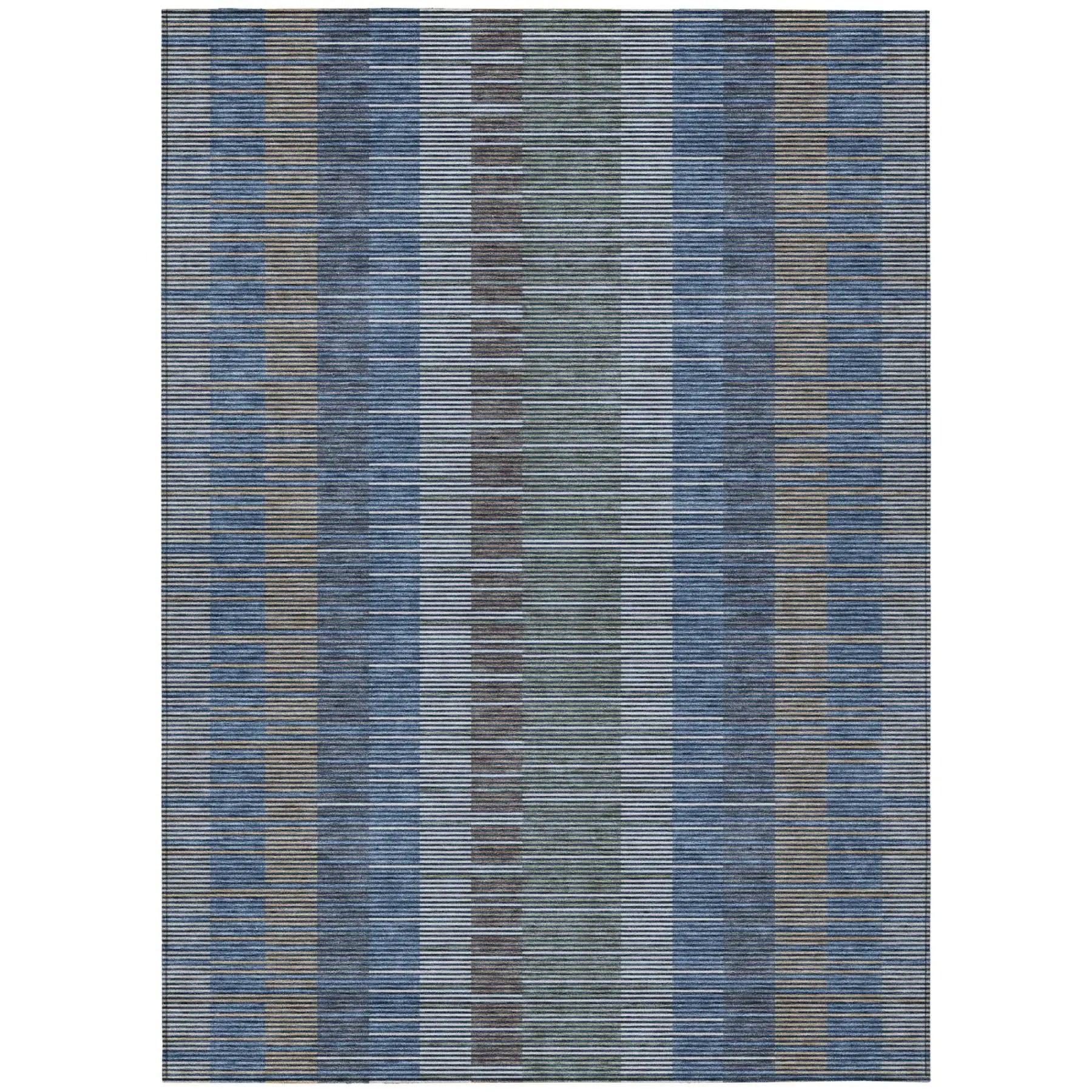 8' X 10' Navy Blue And Blue Striped Washable Indoor Outdoor Area Rug Homeroots Outdoor